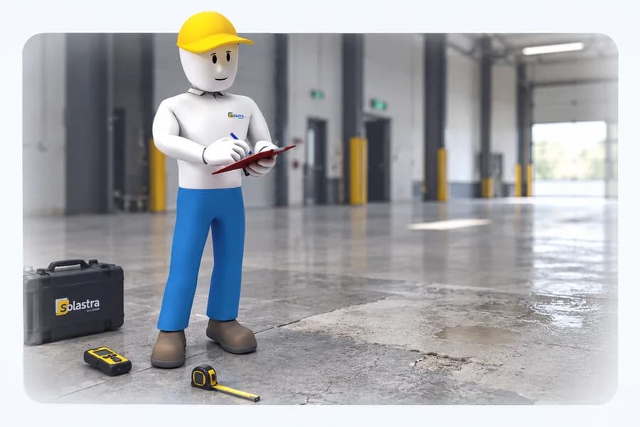 Diagnostic sur site : relevés et mesures sur une dalle en béton